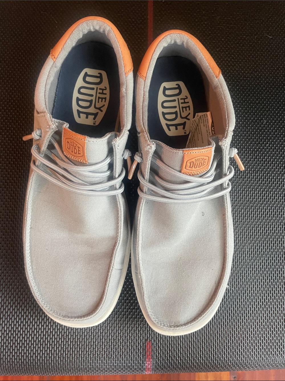 Hey Dude Light Gray Canvas Slip-On Loafers with Tan Accents